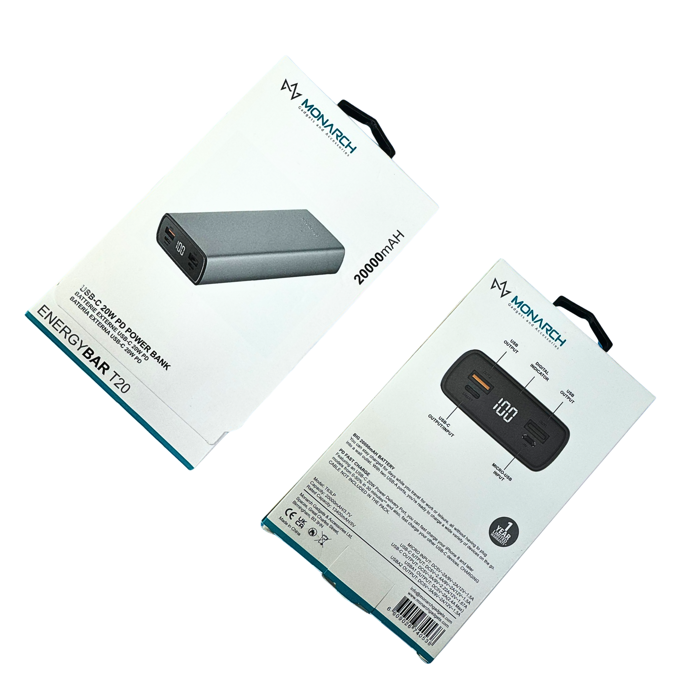 Monarch USB - C 20W PD Power Bank Energy Bar T20